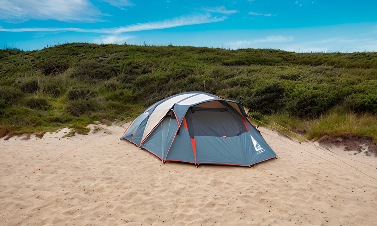 Zelt auf dem Campingplatz auf der Helgoland Düne