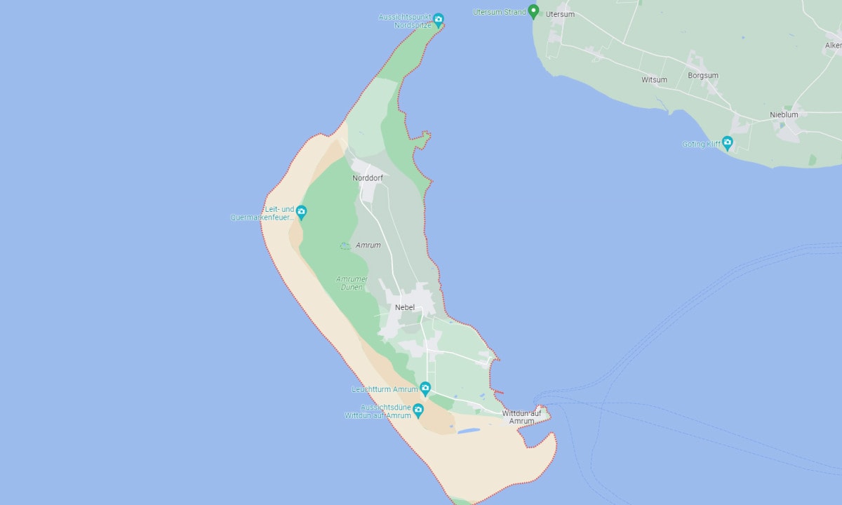 Carte de l'île d'Amrum en mer du Nord